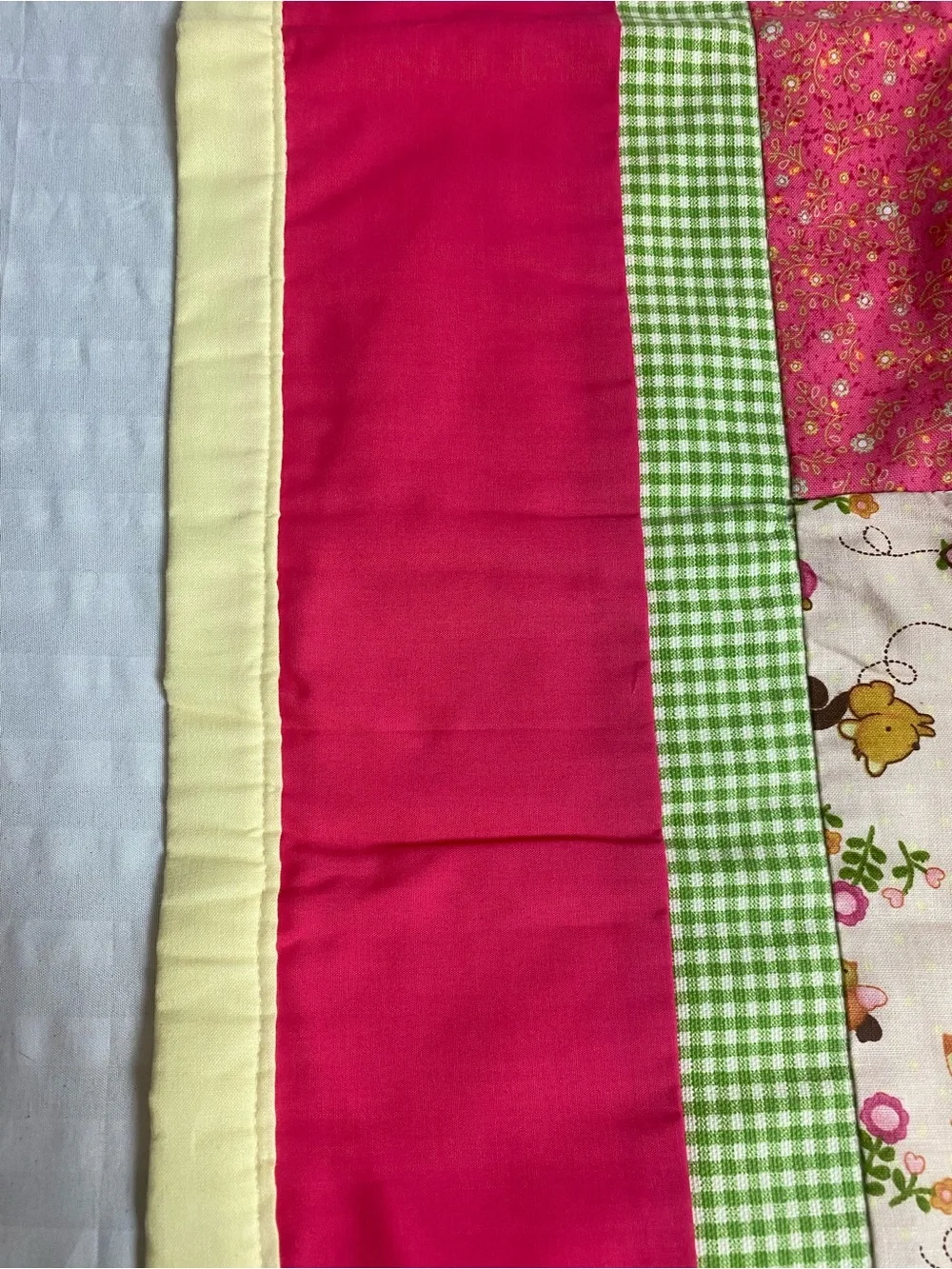 Handmade Patchwork Baby Quilt - Pink, Green, Cream